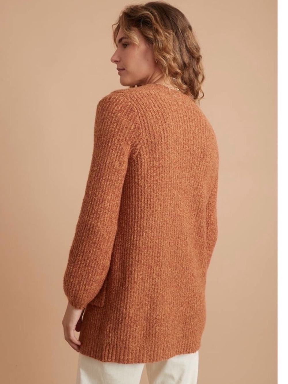 Marine Layer Ontario Cardigan Rust Orange S Cozy Open Front Cotton Blend Sweater - Picture 3 of 15